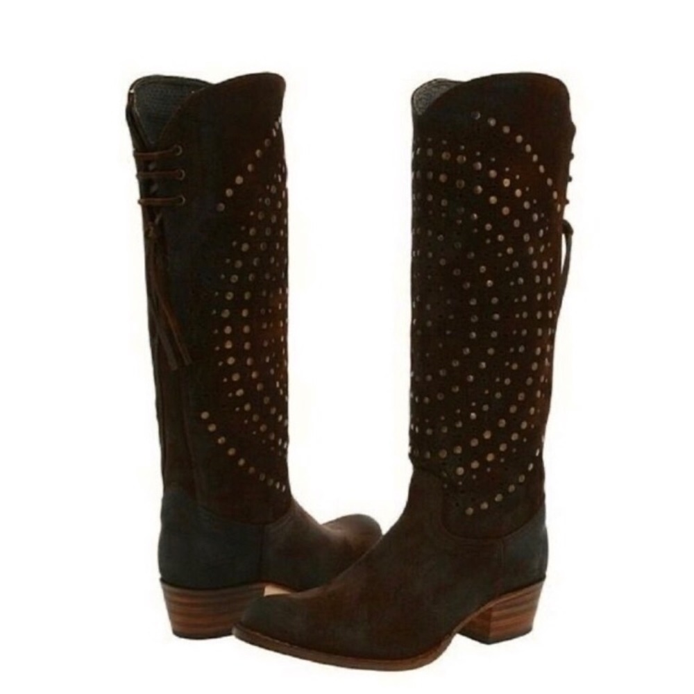 Frye Deborah Lace Up Stud Tall Western Cowboy Boot